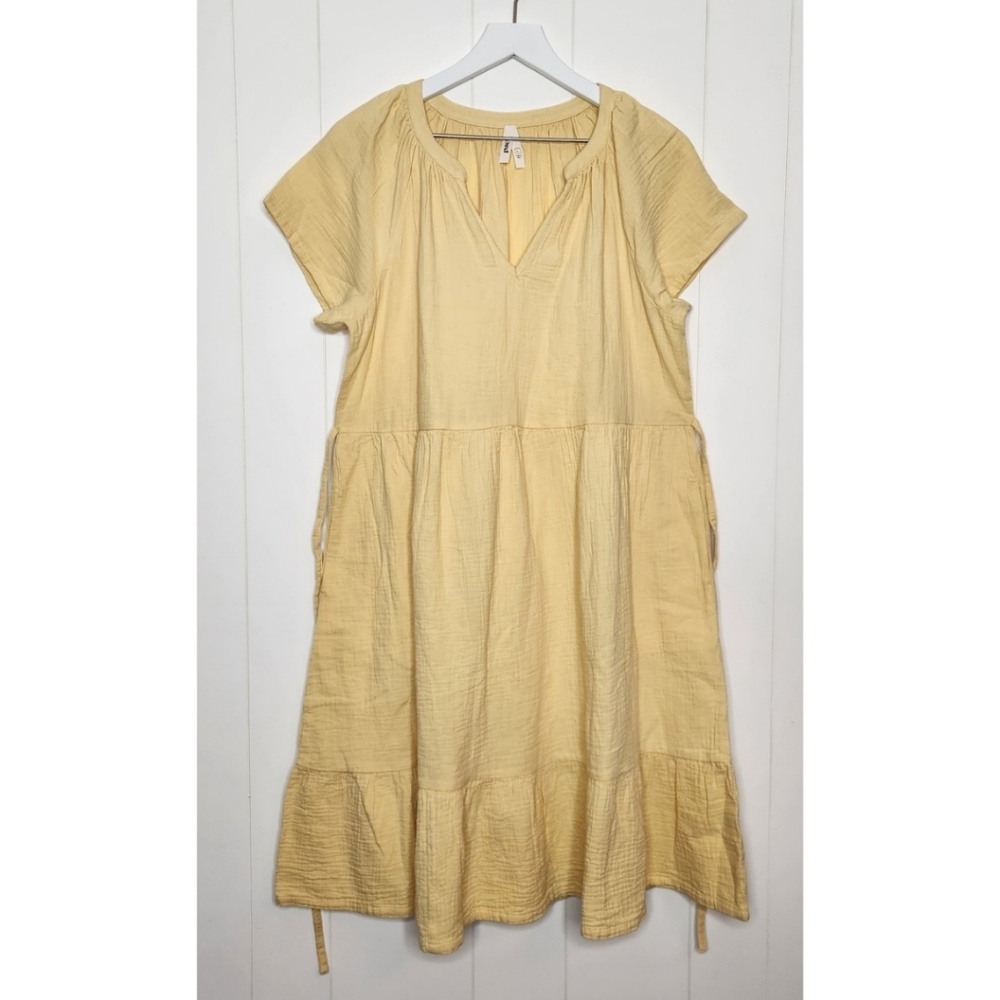Pact Sungold Yellow Organic Coastal Double Gauze Breezy Dress Women's Size Large - Picture 2 of 6